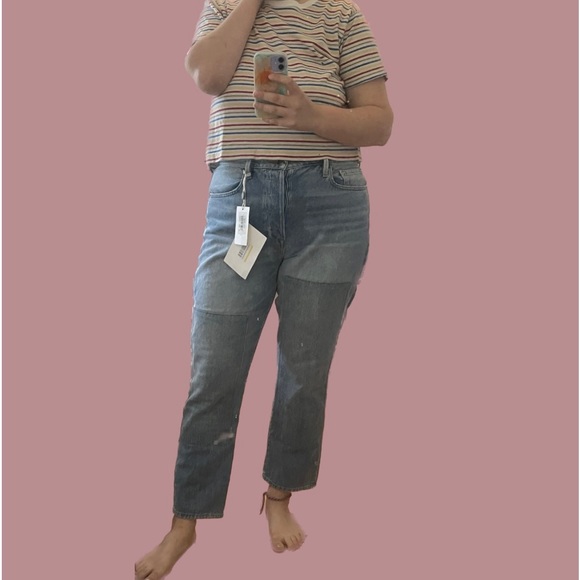 Frame Denim Jeans Le Original Cropped Patchwork Boyfriend Size 32 US size 14 - Picture 2 of 16